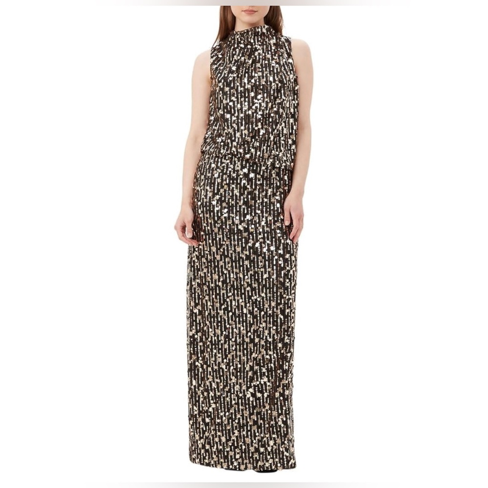 NWT‎ Trina Turk Lenaya Black & Gold Sleeveless Sequin Gown Size 2